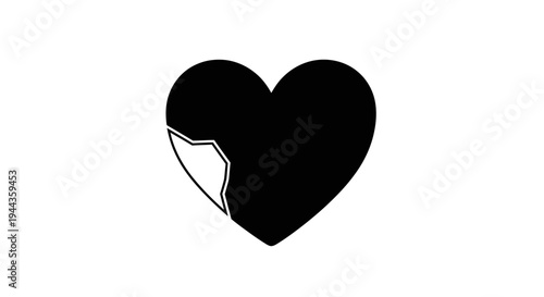 Broken Black Heart Icon Symbolizing Sadness, Pain, and Heartbreak