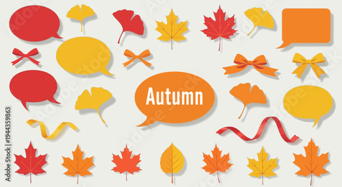 Autumn Leaves Speech Bubbles Bows Ribbons Fall Season Icons Set