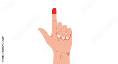Human Finger with Red Mark on Index Finger Tip - Voting or Identification Symbol