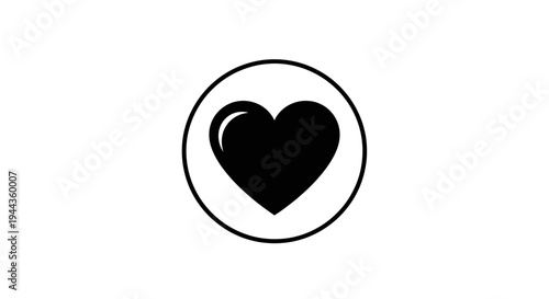Black Heart Icon in Circle, Love Symbol, Simple Graphic Design