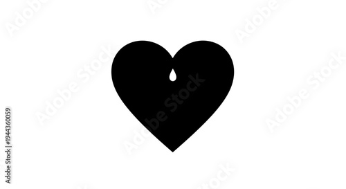 Black Heart Icon with a Single Tear Droplet - Symbol of Sadness, Grief, or Broken Heart