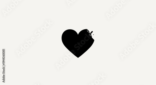 Black Heart Icon with Bite Mark, Symbol of Broken Love, Sadness, and Emotional Pain
