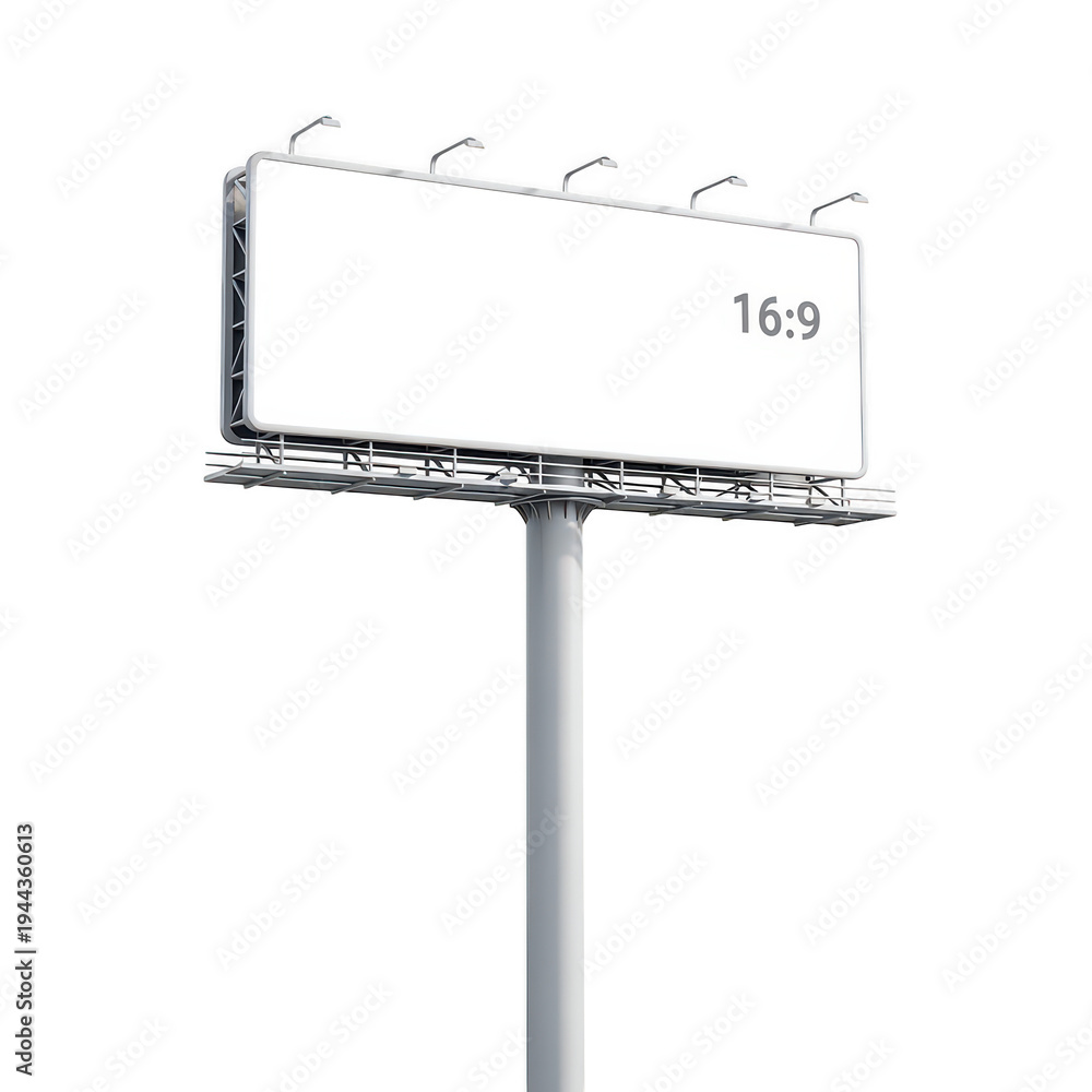 Obraz premium A blank billboard sign with a partially visible text shadow on a pole