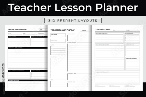 Teacher Lesson Planner Printable Vector Illustration Classroom Management Logbook Subject Checklist Activity Sequence Notebook Design Template Pack