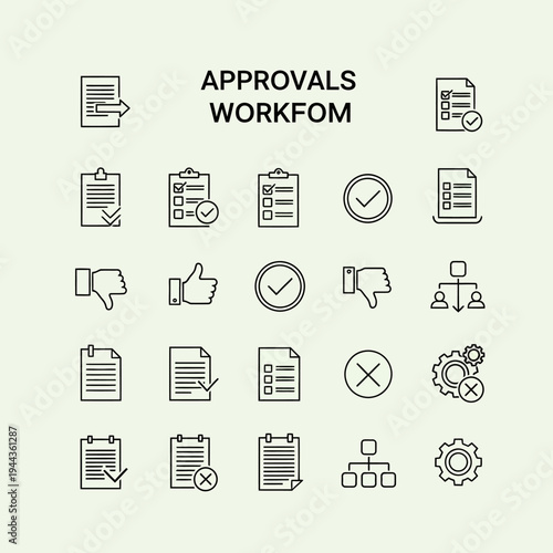 Business approval workflow icons set.