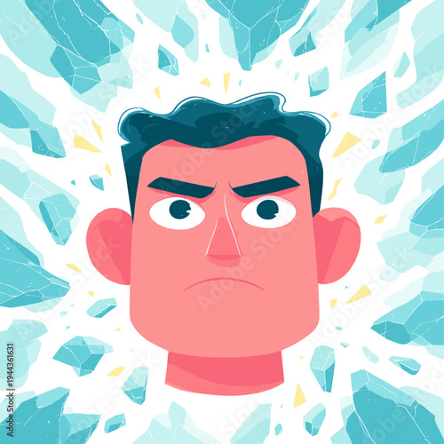 Human Portrait Formed from Fractured Glowing Digital Pixel Blocks