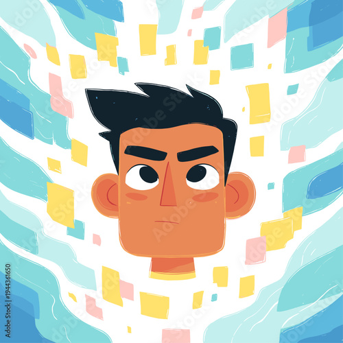 Human Portrait Formed from Fractured Glowing Digital Pixel Blocks