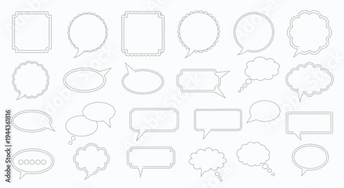 Collection of Outline Speech Bubbles and Message Icons for Communication