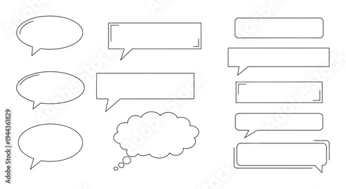 Set of speech bubble outlines, dialog boxes, thought clouds, communication icons