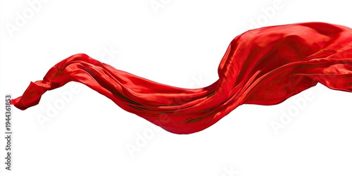 Flowing, vibrant red fabric against white background. Curves and folds create dynamic motion
