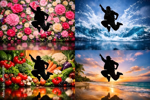 silhouette collage of hip hop dancer poses 