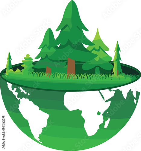 Planet Earth divided with forest landscape on top concept of nature conservation and environmental protection stock illustration