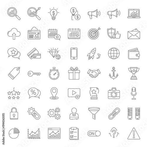 Collection of business and technology icons.