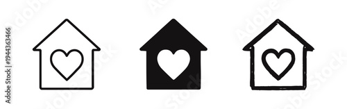 Home and Heart Icons - Symbols for family, comfort, safety, and real estate in various styles.