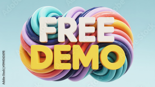 Colorful twisted ropes form the word free demo in 3d rendering