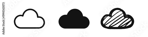 Cloud Computing Icons - Data storage, internet, and technology symbols in various styles.