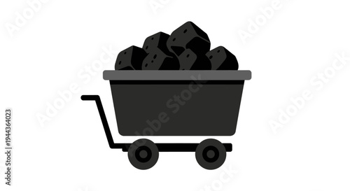 Mining Cart Filled with Coal - Industrial Energy Resource Icon