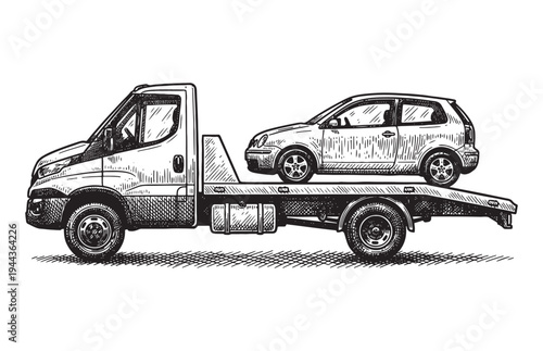 Tow Truck Carrying a Sedative Car Sketch Automotive Recovery