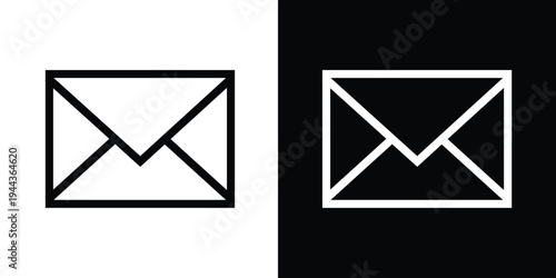 Classic outline envelope icon representing email and traditional mail. Minimalist black and white vector design suitable for contact pages, newsletter signups, and message symbols.