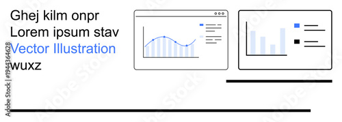 Business analytics, data presentation, FinTech solutions, market trends, digital economy, productivity tools. Two monitors displaying graphs and charts. Business analytics and data presentation