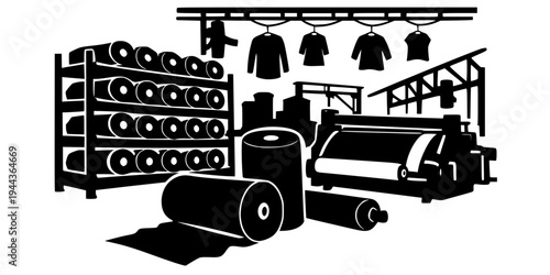 fabric rolls in a textile factory representing mass production clothing industry and material supply chain
