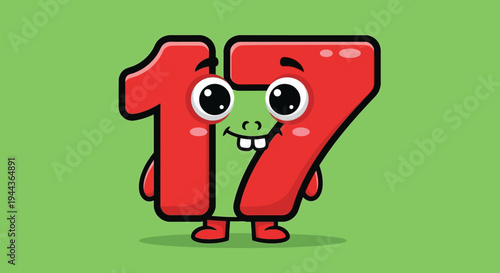 Cute Cartoon Number 17 Character