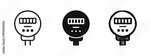 Smart Energy Meter Icon Set with Battery Level Indicator | Power Consumption Vector Symbol