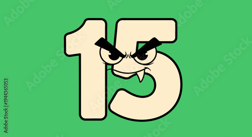 Cartoon Number Fifteen With A Mischievous Face