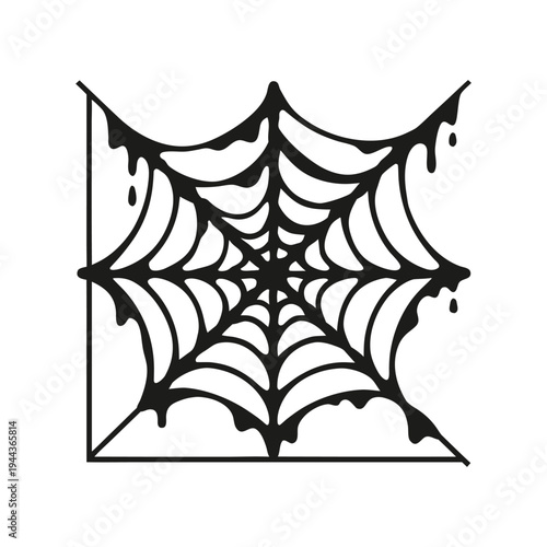 Spooky Minimalist spider web design element in black isolated on White Background