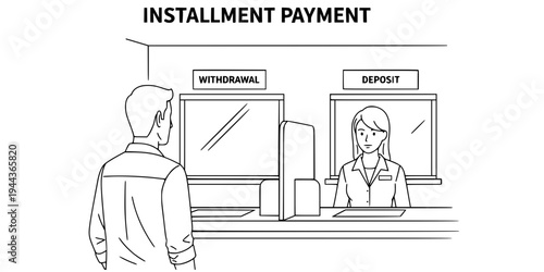 Woman Making Installment Payment at Counter.
