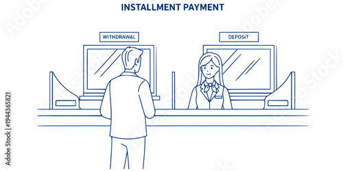 Woman Making Installment Payment at Counter.
