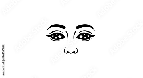 Whimsical Eyes with Stars Inside, Surreal Face Art, Dreamy and Magical