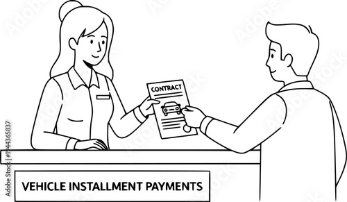 Woman Handing Documents to Man.
