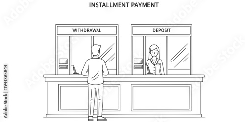 Woman Making Installment Payment at Counter.
