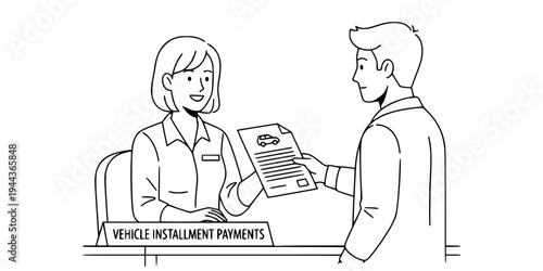 Woman Handing Documents to Man.
