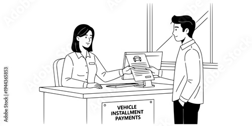 Woman Handing Documents to Man.
