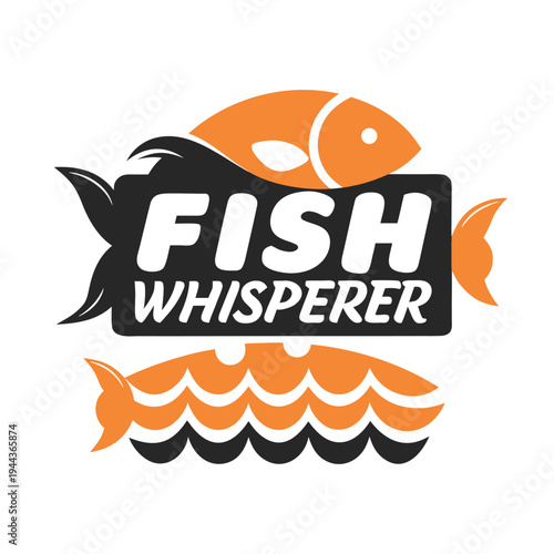 Two tone fish and wave with Fish Whisperer text displayed on white