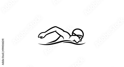 Swimmer Silhouette Icon: Dynamic Freestyle Stroke in Water