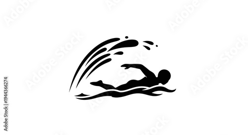 Swimmer Silhouette with Water Splash