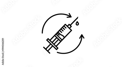Syringe with Droplet and Circular Arrows Icon: Medical Injection, Vaccination, Healthcare Concept