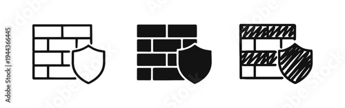Firewall Security Icon Set - Network Protection and Cyber Defense Symbols with Shield