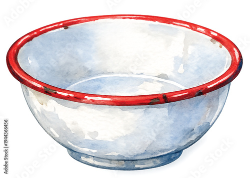 Vintage enamel bowl watercolor illustration isolated on transparent background