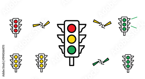 Traffic Light Signals and Arrows Icons Set, Road Safety and Traffic Control Symbols