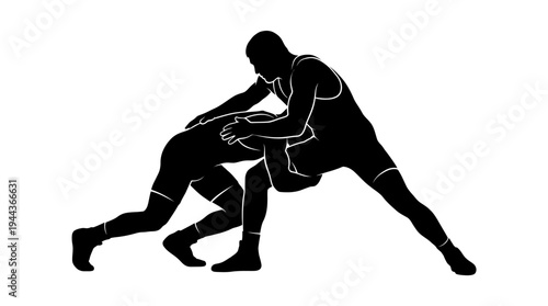 Illustration of two wrestlers locked in a dynamic grappling hold, showcasing the strength, skill, and competitive spirit of combat sports and athletic competition