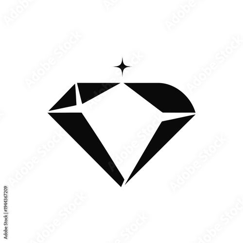 Modern Minimalist Diamond Icon Black and White isolated on White Background