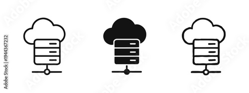 Cloud server icon set, depicting data storage, web hosting, and computing infrastructure technology