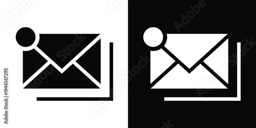 Bold solid mail icon featuring an envelope with a circular notification badge. High-contrast black and white graphics representing unread messages, incoming mail, and app notifications.