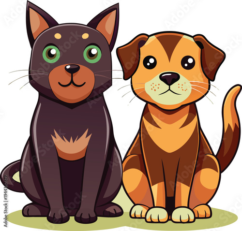 Vector illustration of a cat and dog sitting together