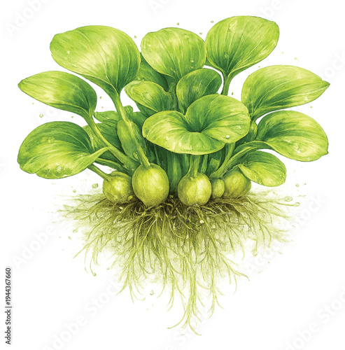 Water Hyacinth Plant Leaves Eichhornia Crassipes Watercolor Botanical Illustration Isolated on Transparent Background