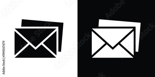 Bold solid black and white envelope icons. A minimalist graphic representing email, digital communication, and incoming messages, ideal for web interface design and contact symbols